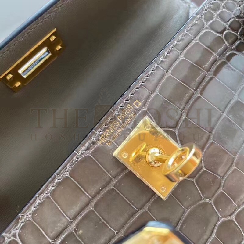 H**me5 Taupe Grey Alligator Crocodile Kelly Mini II Handmade Bag Master Quality