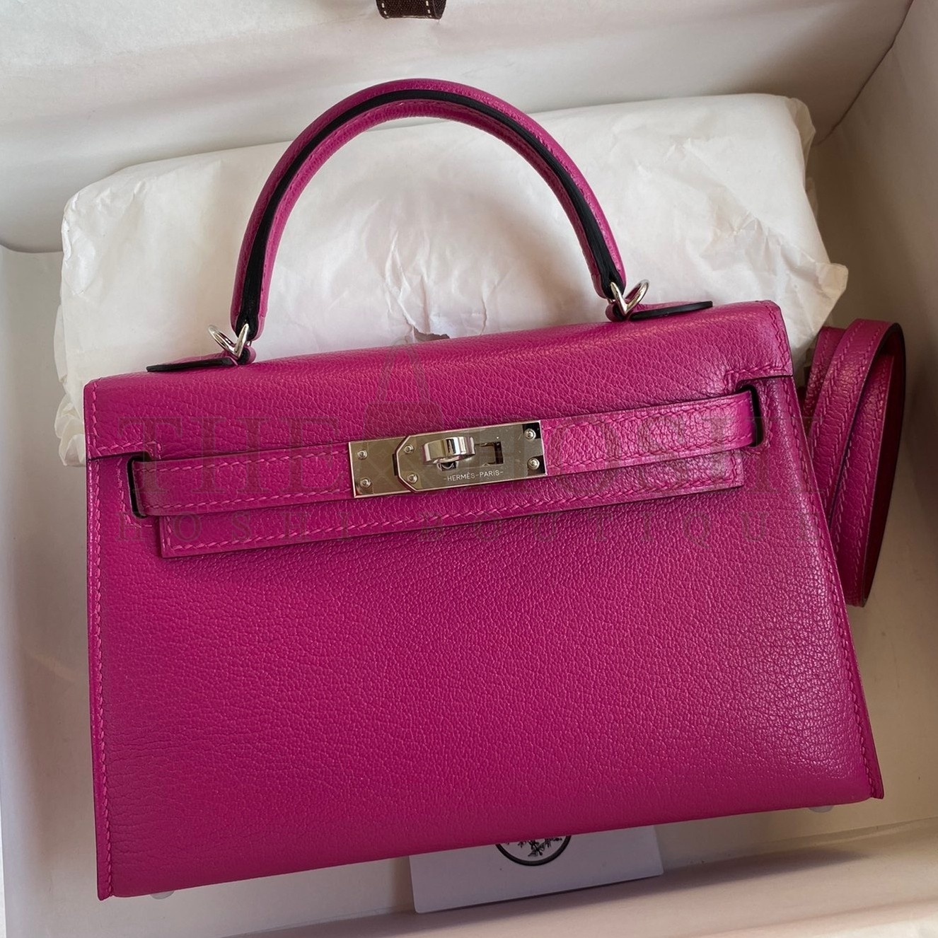 H**me5 Kelly Mini II Sellier Handmade Bag In Rose Purple Chevre Mysore Leather Master Quality