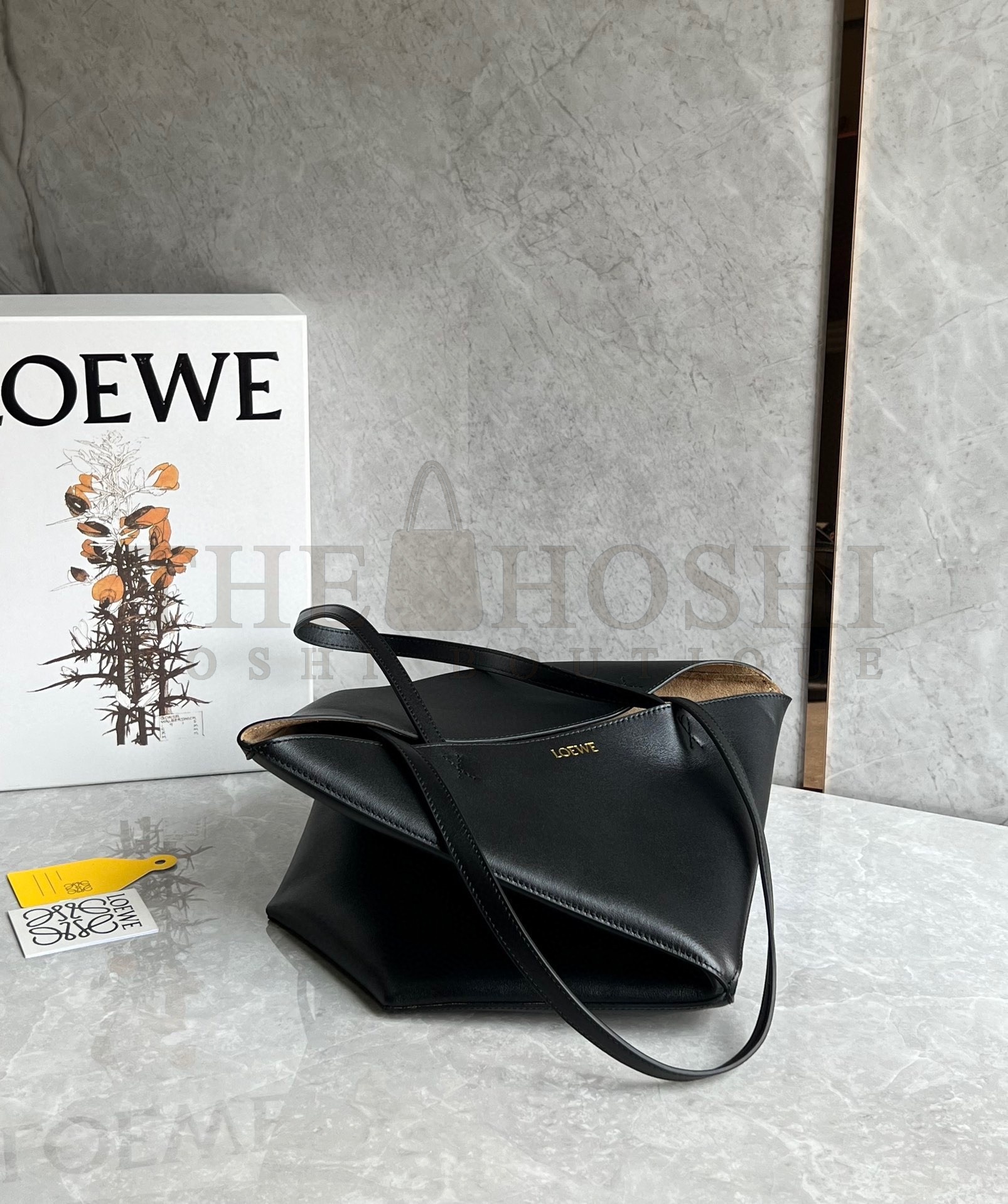 L0ew* Medium Puzzle Fold Tote Bag in Black Calfskin Master Quality