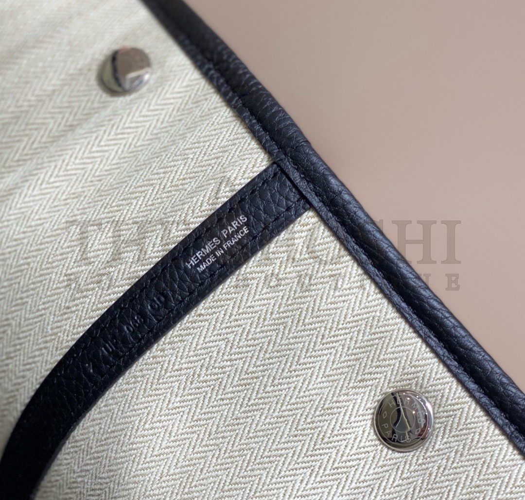 H**me5 Garden Party 36cm Bag in Toile and Black Leather Master Quality