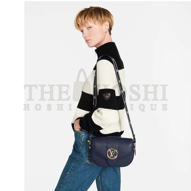 L0vis Vvtt0n LV Women Pont 9 Soft MM Handbag Blue Grained Calfskin Master Quality