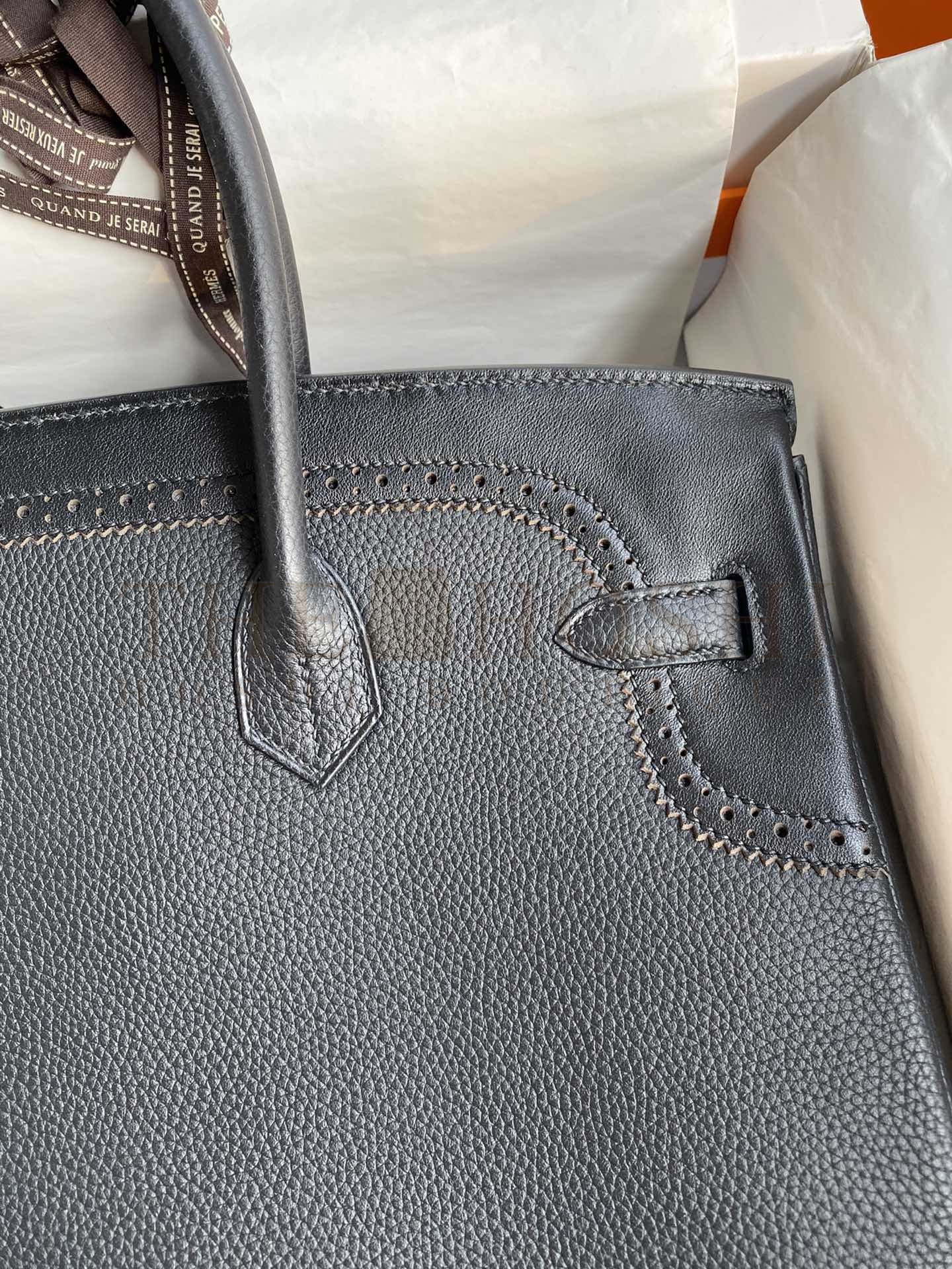 H**me5 Ghillies Birkin 35cm Limited-edition Bag In Black Calfskin Master Quality