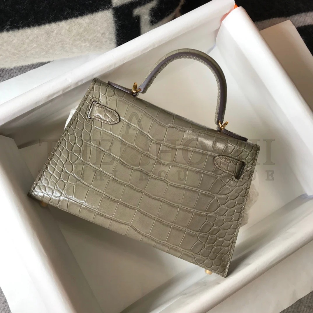 H**me5 Kelly Mini II Sellier Bag In Taupe Crocodile Embossed Leather Master Quality