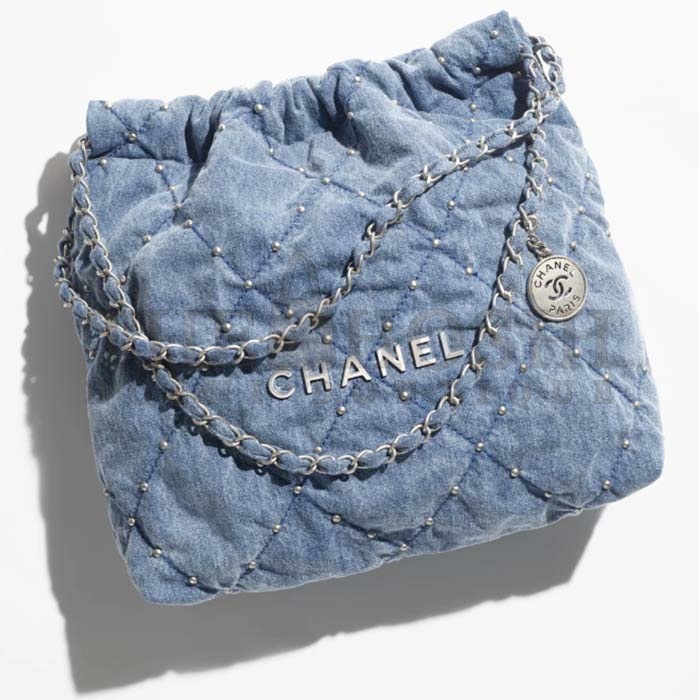Ch**el Women CC 22 Small Handbag Washed Denim Silver-Tone Metal Blue Master Quality