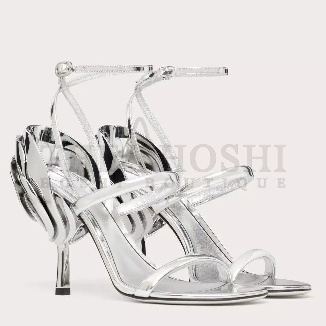 Va1e*ntin0 Roserouche Sandals 1990 100mm in Silver Calfskin Master Quality