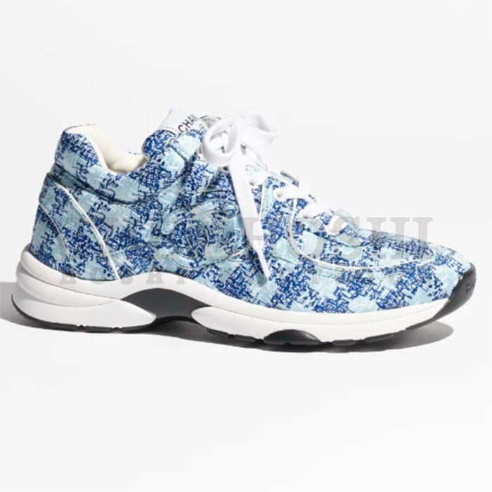 Ch**el Women CC Sneakers Fabric Light Blue White 1 CM Heel Master Quality