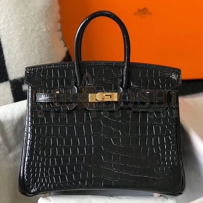 H**me5 Birkin 25cm Bag In Black Embossed Crocodile Leather Master Quality