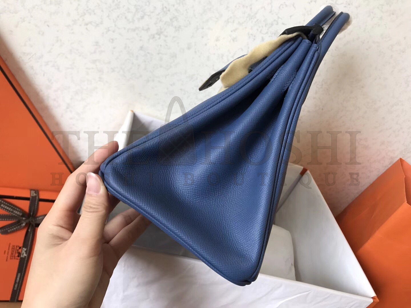 H**me5 Blue Jean Birkin 30cm Epsom Handmade Bag Master Quality