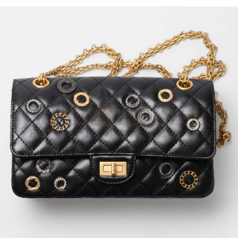 Ch**el Women CC 2.55 Handbag Calfskin Strass Glass Pearls Gold Silver Tone Black Master Quality