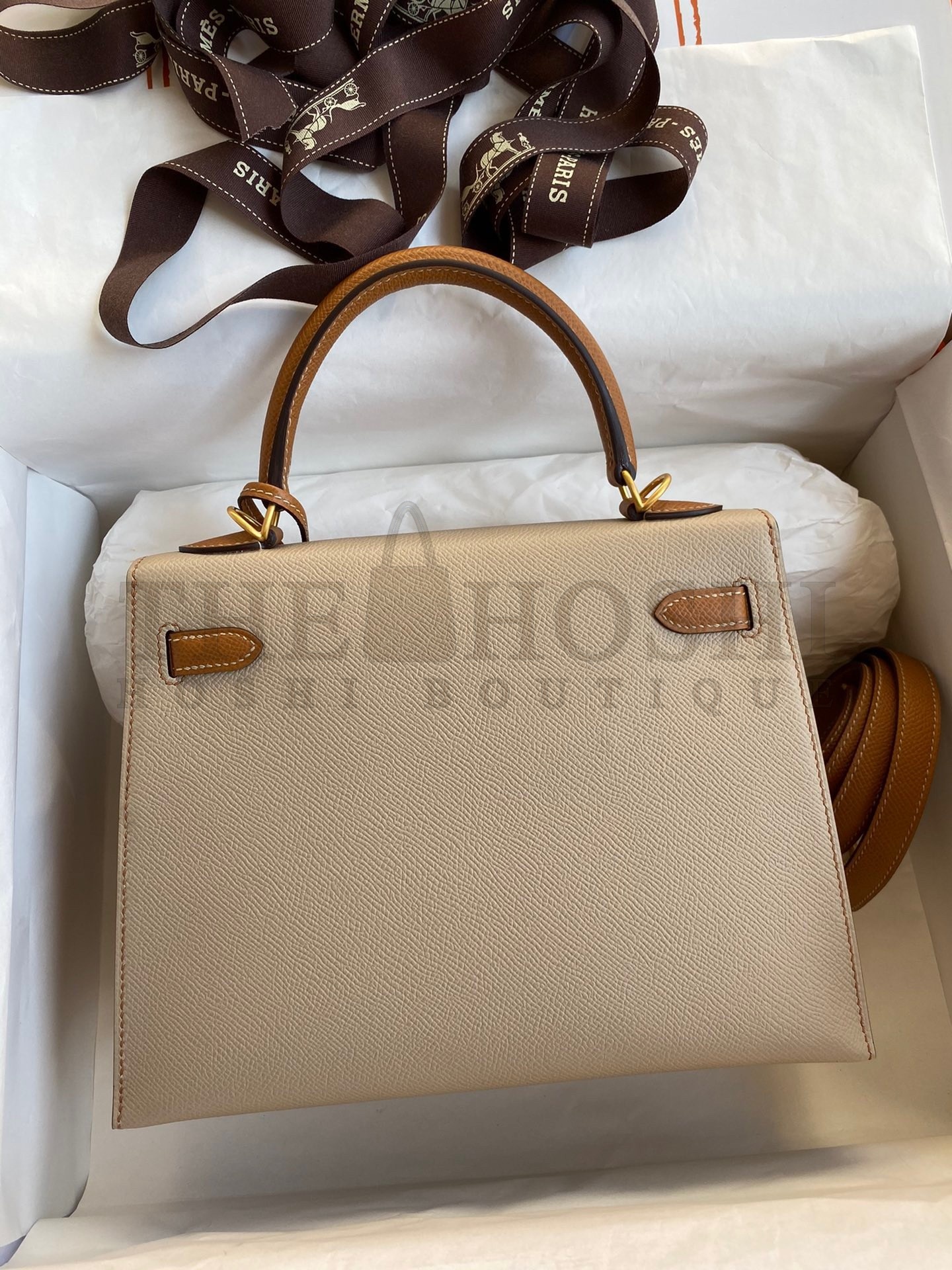 H**me5 Kelly Sellier 25 Bicolor Bag in Trench and Craie Epsom Calfskin Master Quality