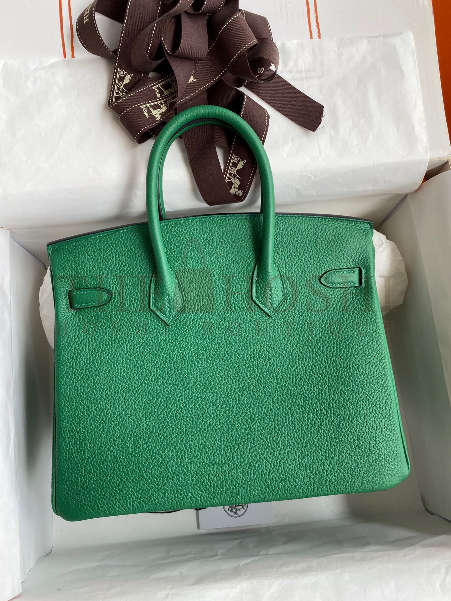 H**me5 Birkin 25 Retourne Handmade Bag In Vert Vertigo Clemence Leather Master Quality