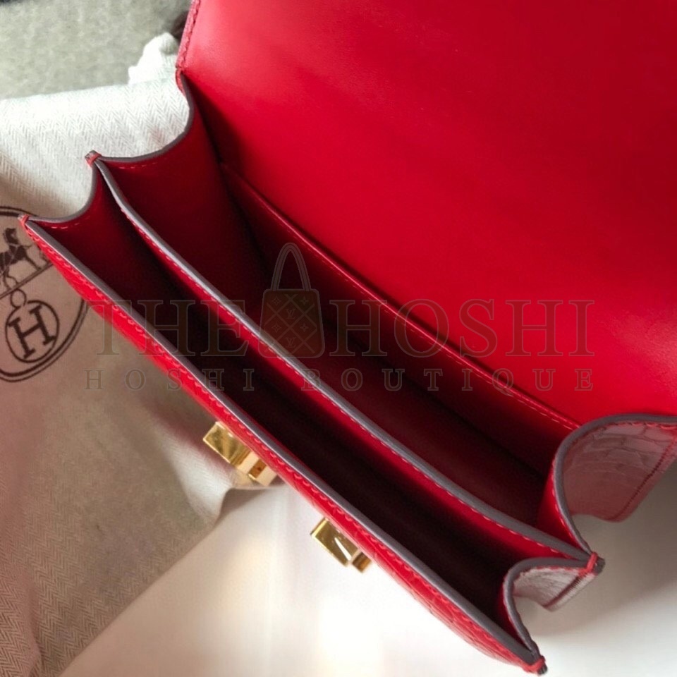 H**me5 Constance 18cm Bag In Red Embossed Crocodile Master Quality