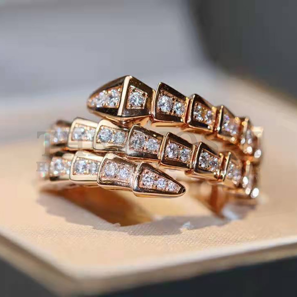 Bv1g*ai Women Serpenti Viper Two-coil 18 KT Rose Gold Ring Master Quality