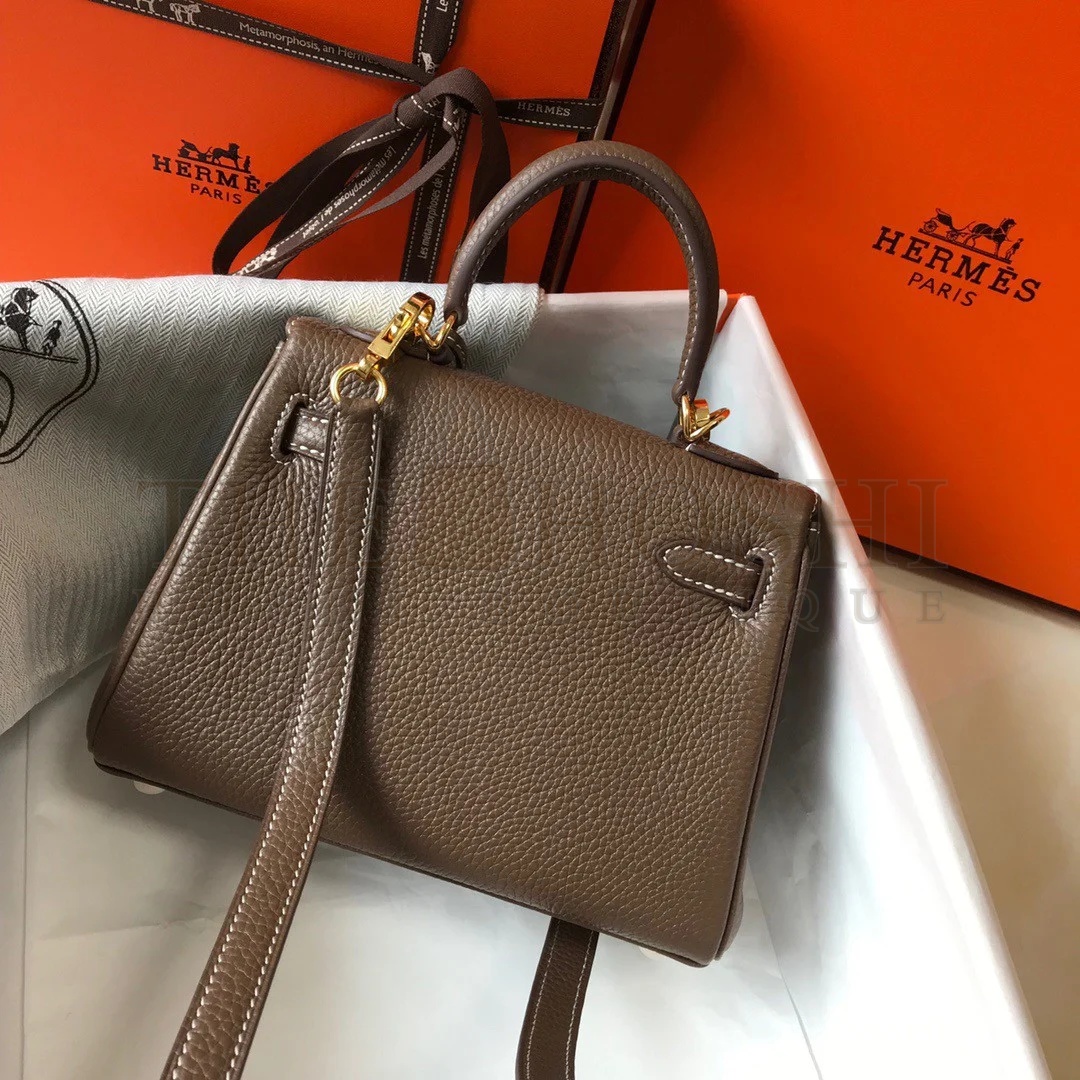 H**me5 Kelly 20cm Bag In Taupe Clemence Leather GHW Master Quality