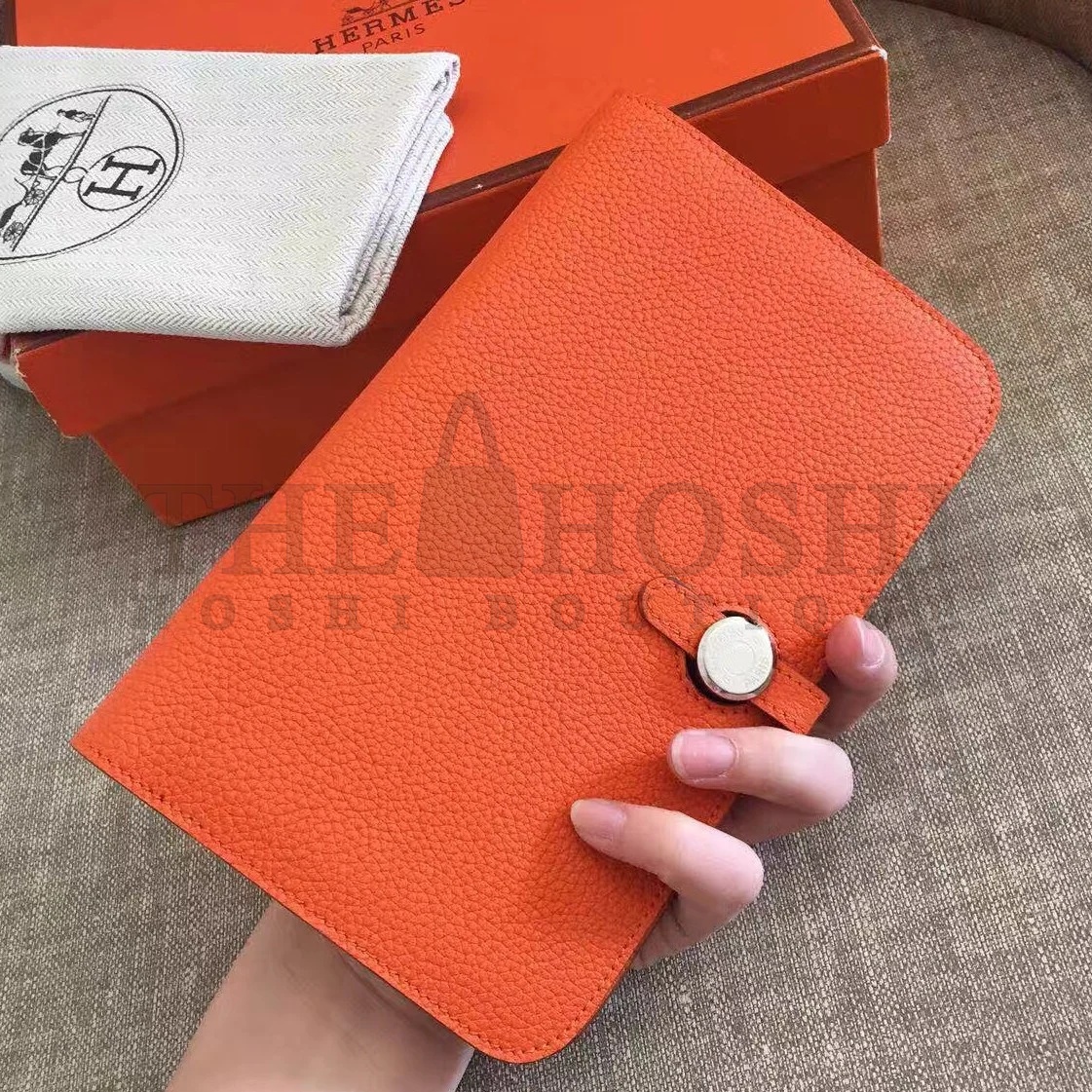 H**me5 Dogon Duo Wallet in Orange Clemence Leather Master Quality