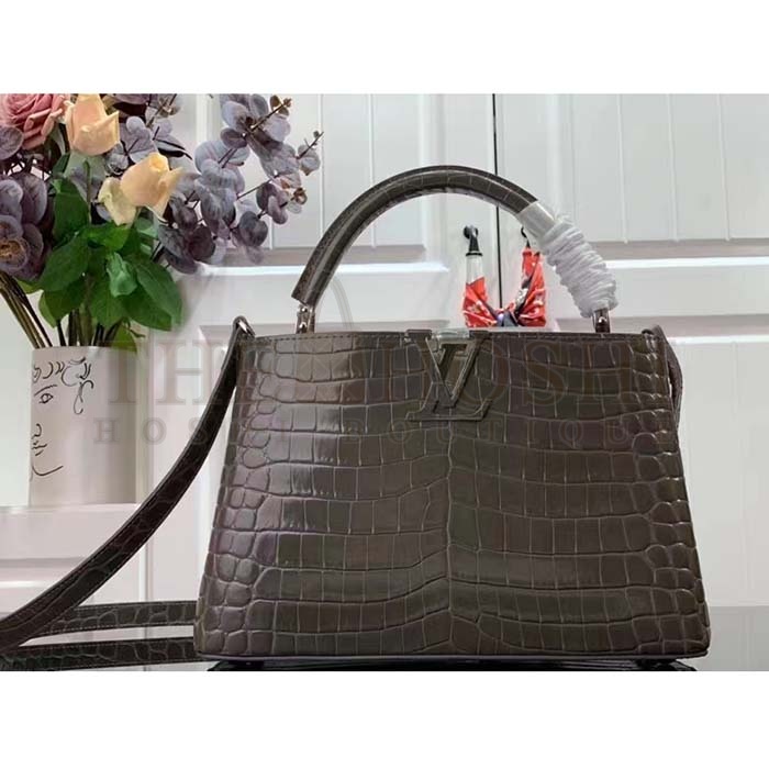 L0vis Vvtt0n LV Women Capucines MM Handbag Grey Crocodilien Brillant Savoir Faire Master Quality