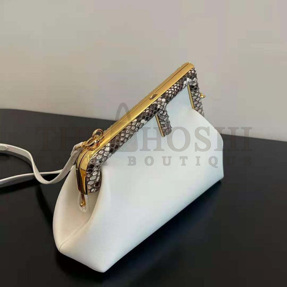 F**di Women First Small White Leather Bag with Exotic Details Master Quality