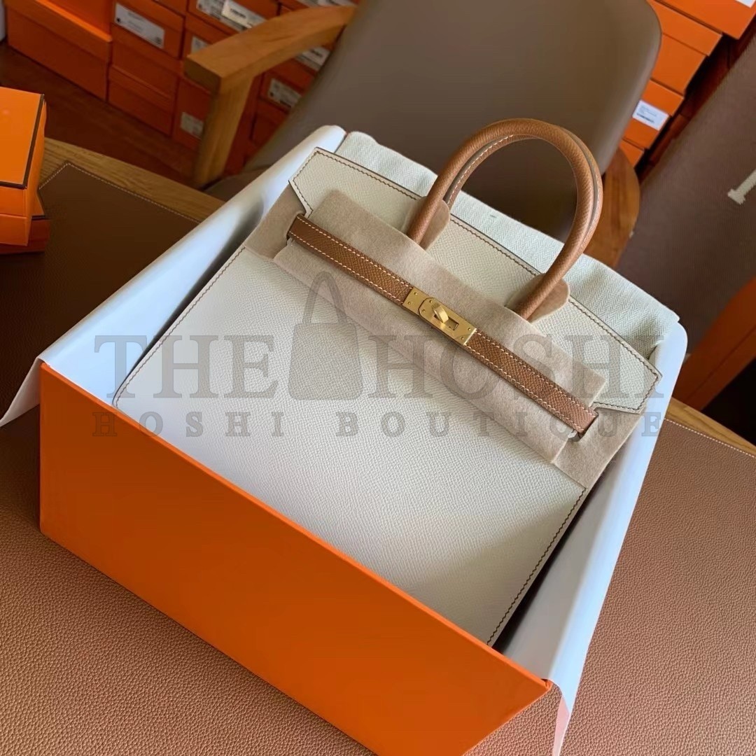 H**me5 HSS Birkin 25 Sellier Bag in Craie and Gold Epsom Calfskin Master Quality