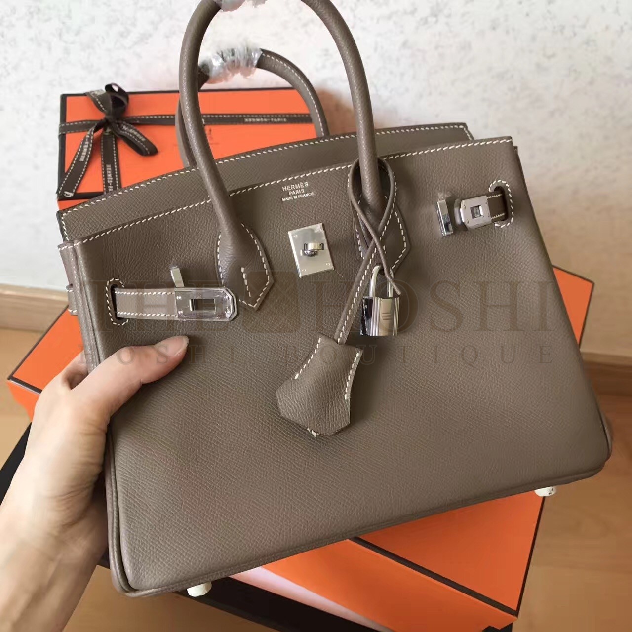 H**me5 Taupe Birkin 25cm Epsom Handmade Bag Master Quality