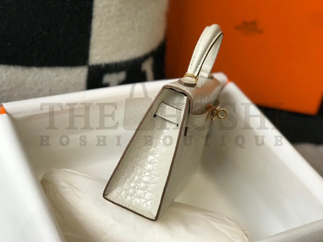 H**me5 Kelly Mini II Sellier Bag In Beton Crocodile Embossed Leather Master Quality