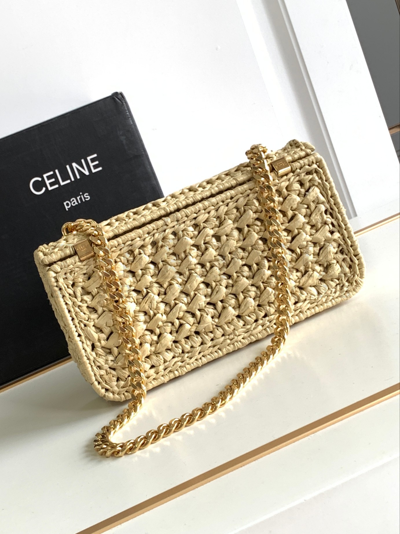 Ce1i*e Raffia Mini Trimophe bag 20.5 X 10.5 X 4 cm Master Quality