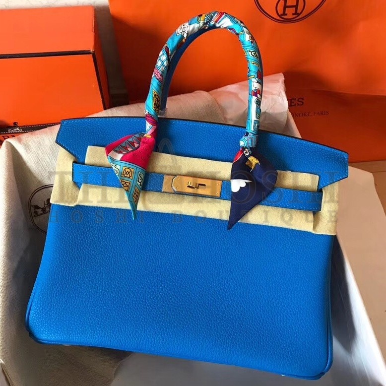 H**me5 Blue Birkin 30cm Clemence Handmade Bag Master Quality