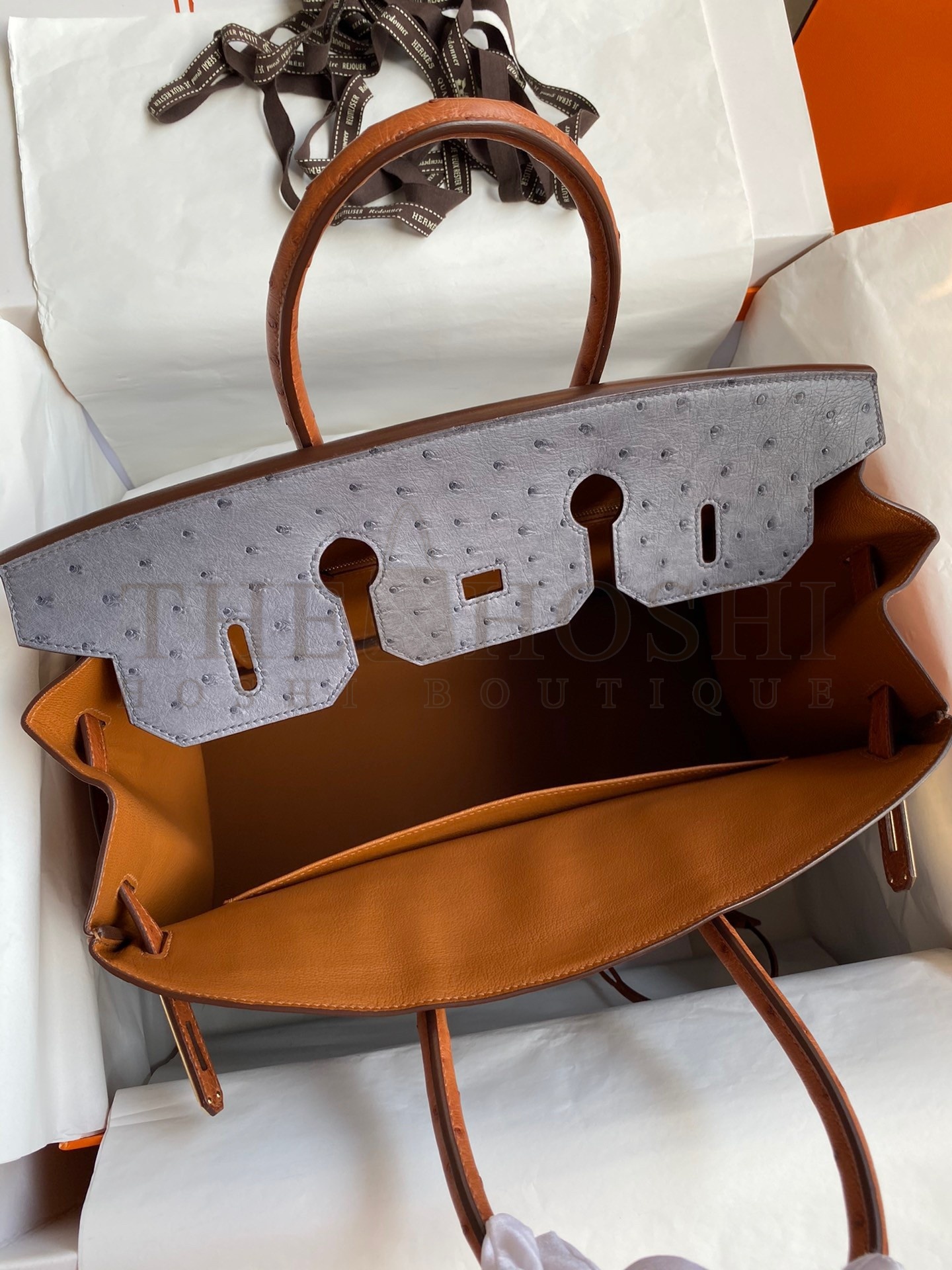 H**me5 HSS Birkin 35 Bicolor Bag in Gris Agate and Gold Ostrich Leather Master Quality