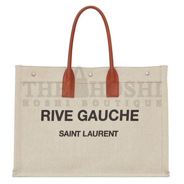 Sa1nt Lau*nt Rive Gauche Tote Bag in White Linen and Brown Leather Master Quality