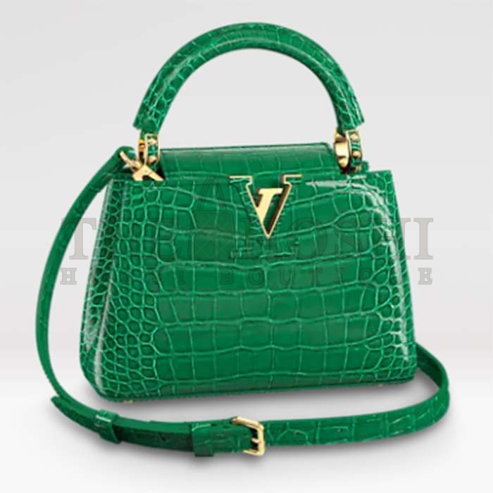 L0vis Vvtt0n LV Women Capucines Mini Handbag Green Crocodilien Brillant Savoir Faire Master Quality