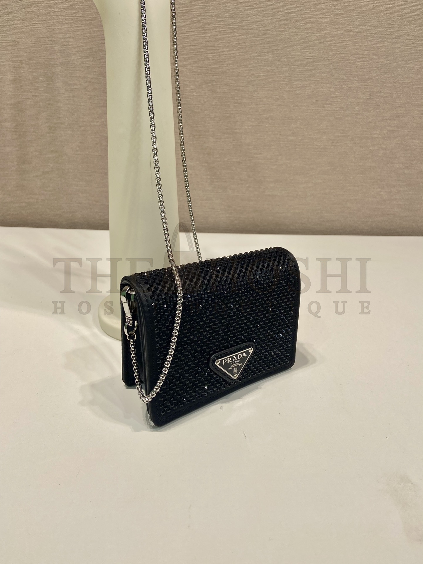 Pra*a Women Cardholder with Shoulder Strap and Crystals-Black Master Quality