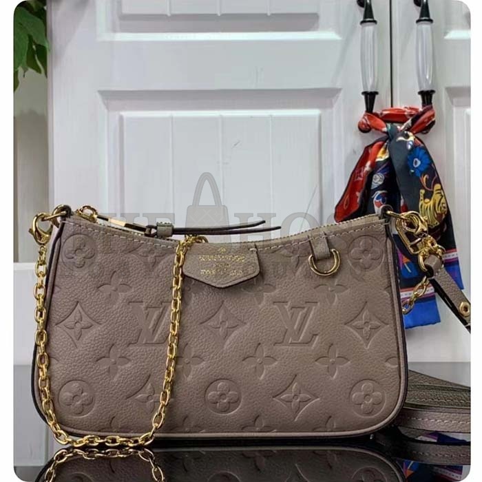 L0vis Vvtt0n LV Women Easy Pouch On Strap Beige Embossed Monogram Empreinte Cowhide Leather Master Quality