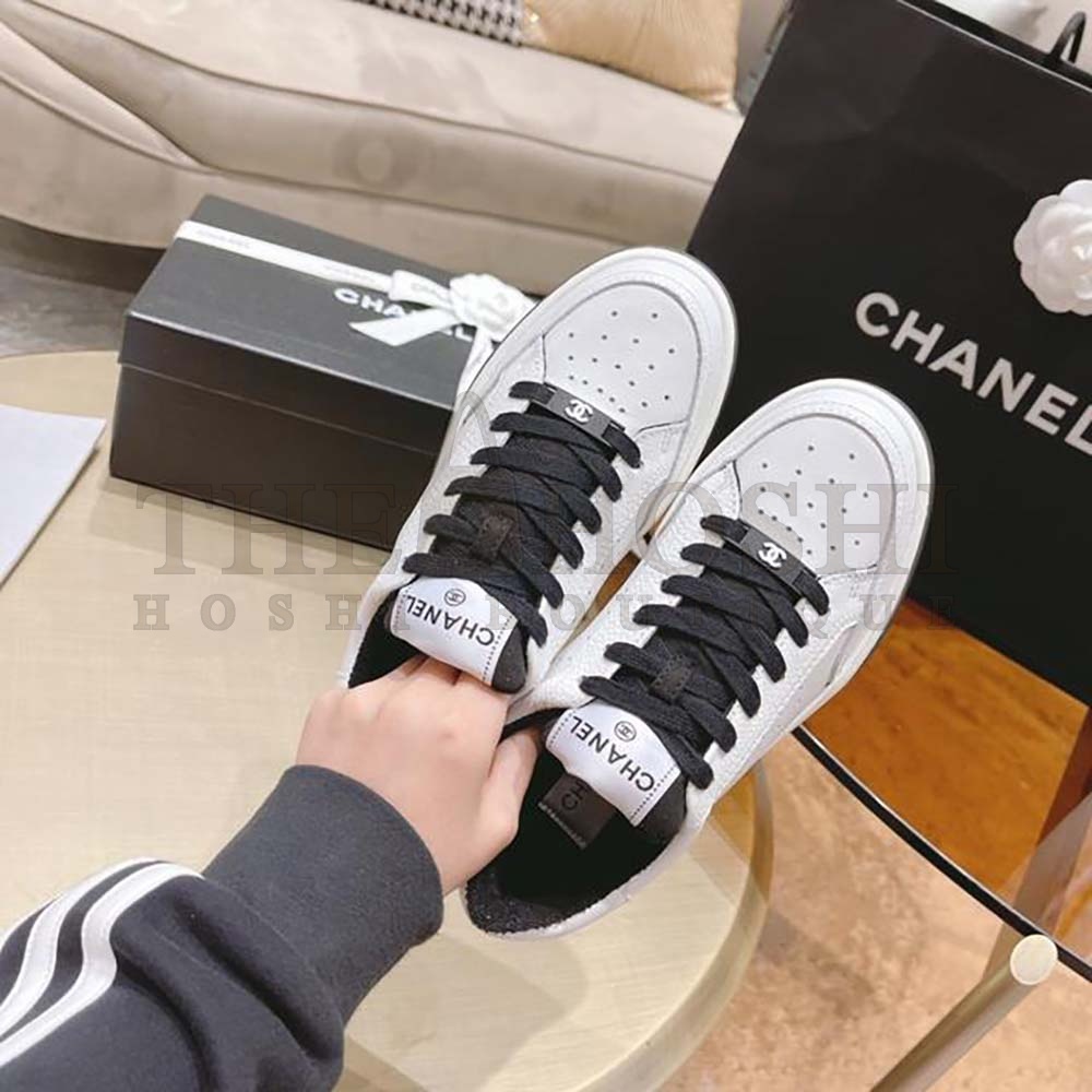 Ch**el Women Calfskin Letter Flat Lace Up Runner Trainer Sneakers Master Quality