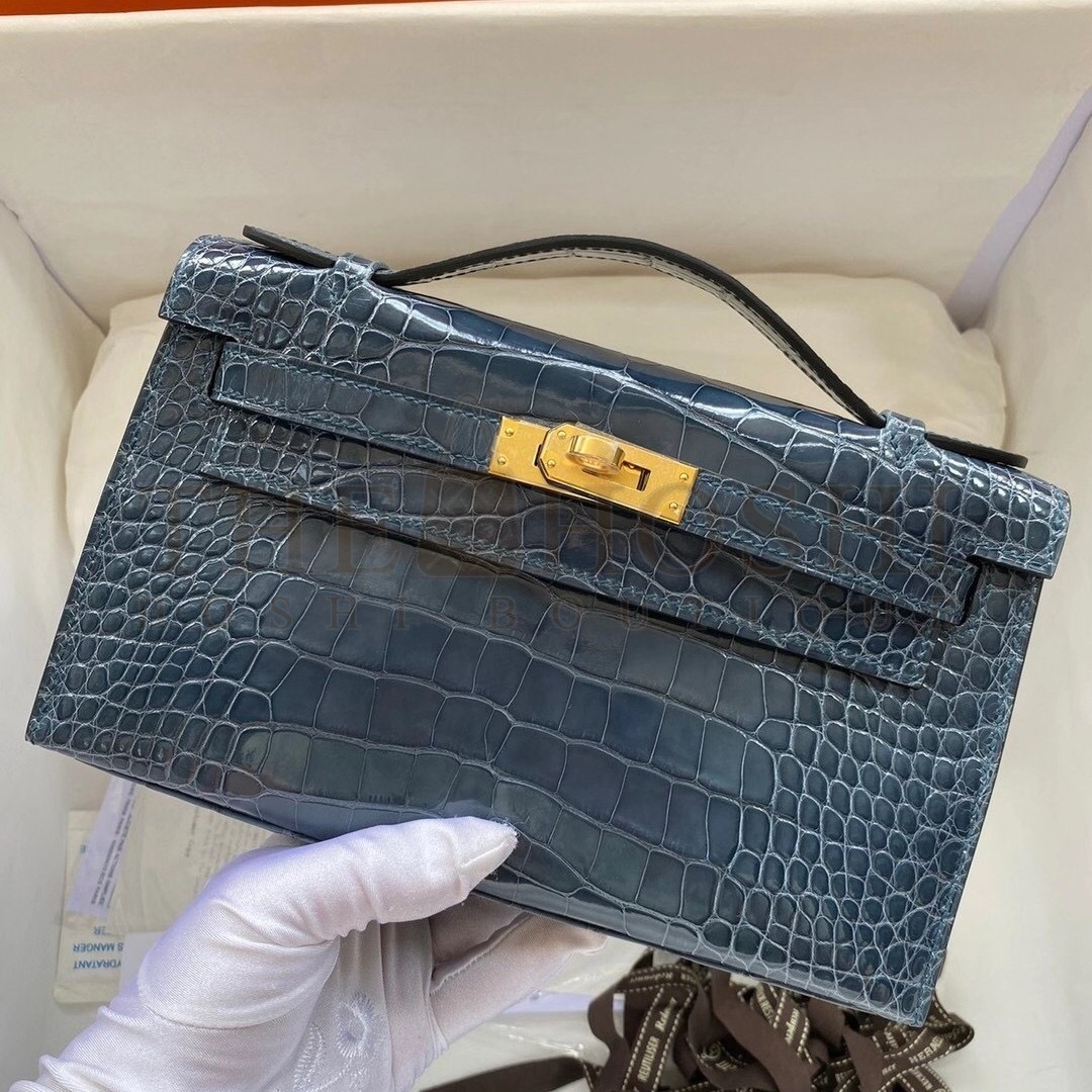 H**me5 Blue Shiny Alligator Crocodile Kelly Pochette Bag Master Quality