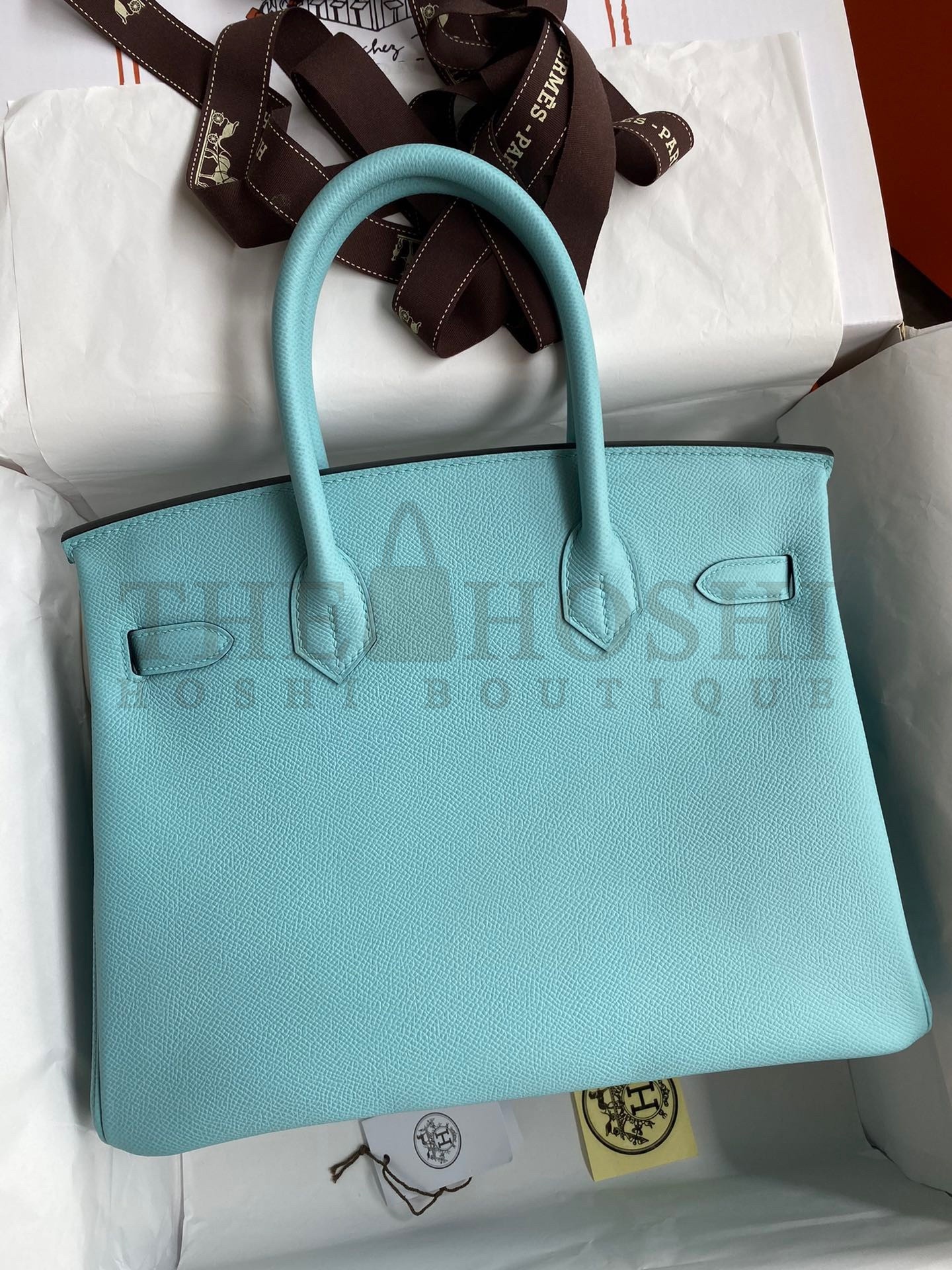 H**me5 Birkin 30 Retourne Handmade Bag In Blue Atoll Epsom Calfskin Master Quality