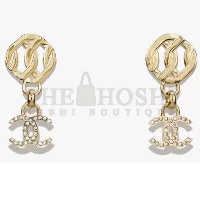 Ch**el Women CC Pendant Earrings Metal Resin Strass Gold White Crystal Master Quality