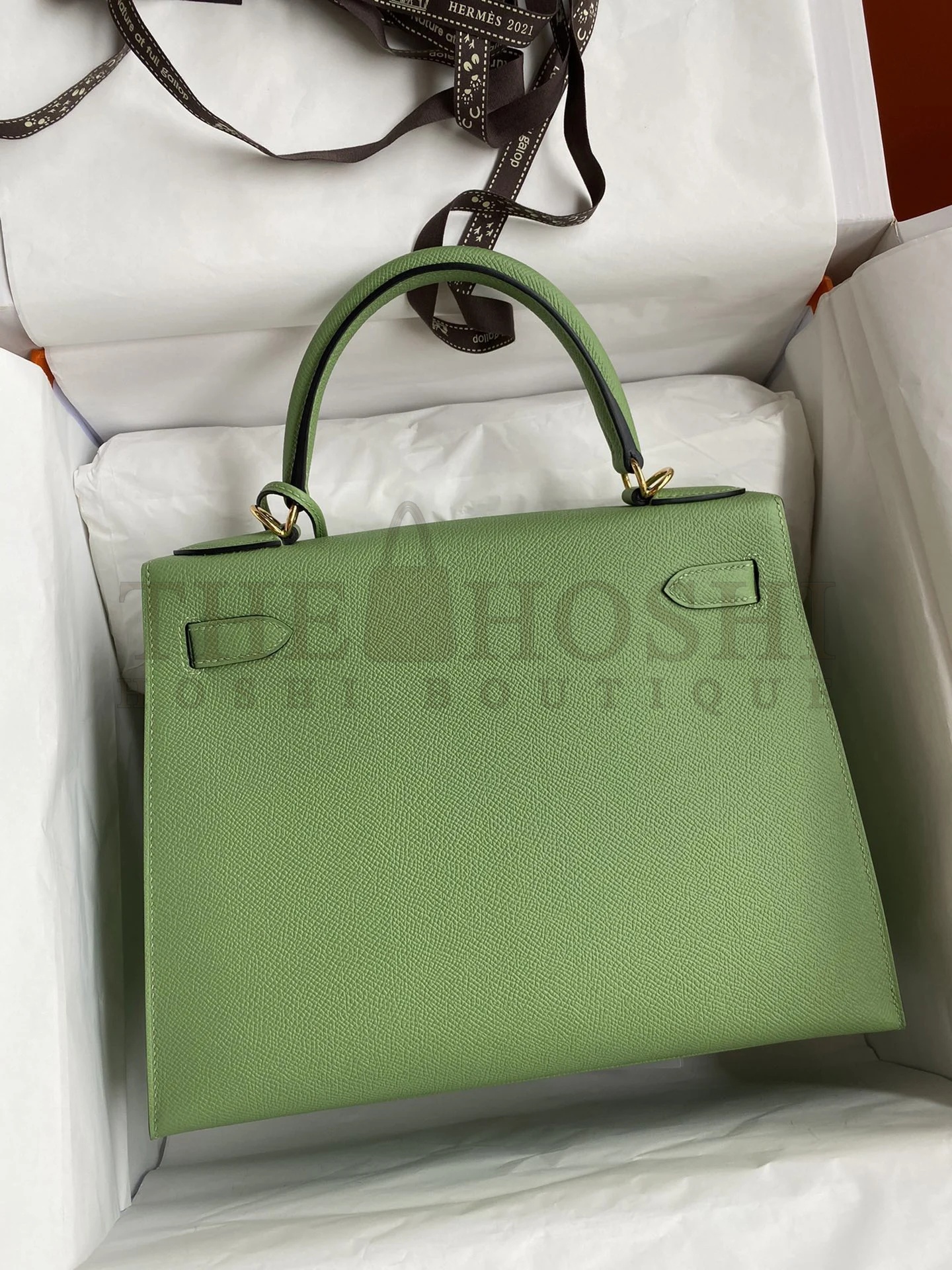 H**me5 Kelly Sellier 28 Handmade Bag In Vert Criquet Epsom Calfskin Master Quality