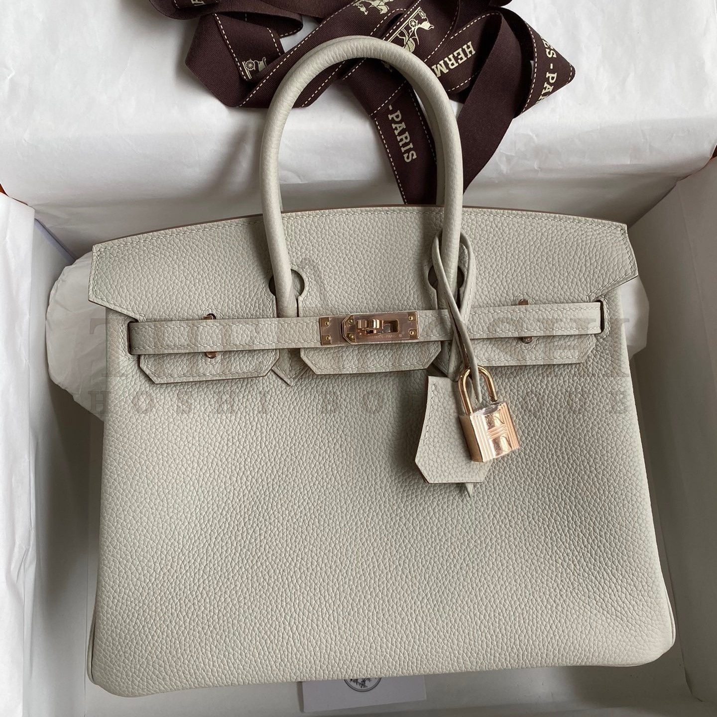 H**me5 Birkin 25 Retourne Handmade Bag In Pearl Grey Clemence Leather Master Quality