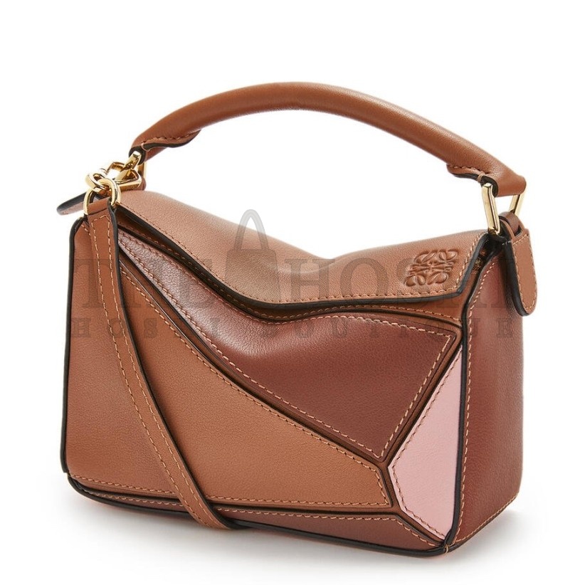 L0ew* Puzzle Mini Bag In Brown/Camel/Pink Calfskin Master Quality