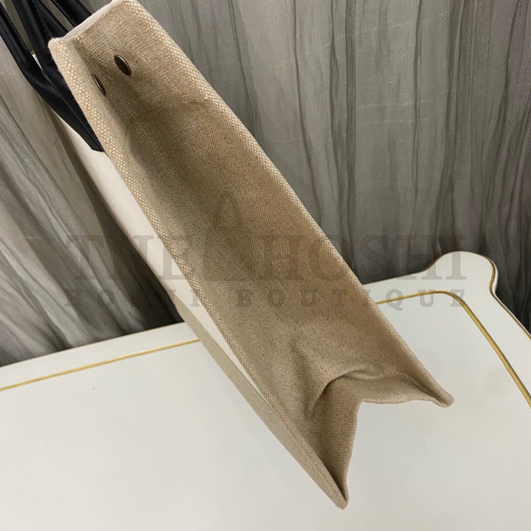 Sa1nt Lau*nt Rive Gauche Tote Bag in White Linen and Black Leather Master Quality