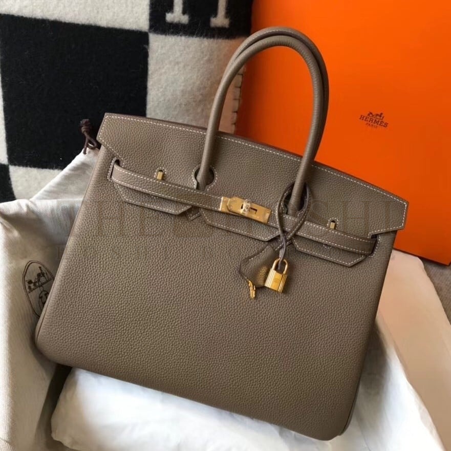 H**me5 Birkin 35 Bag in Trench Clemence Leather with GHW Master Quality