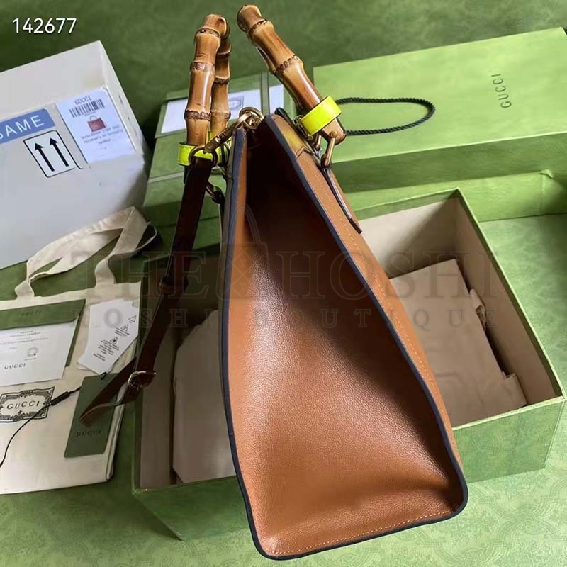 Gvc*1 Women Gvc*1 Diana Medium Tote Bag Double G Brown Leather Bamboo Handles Master Quality