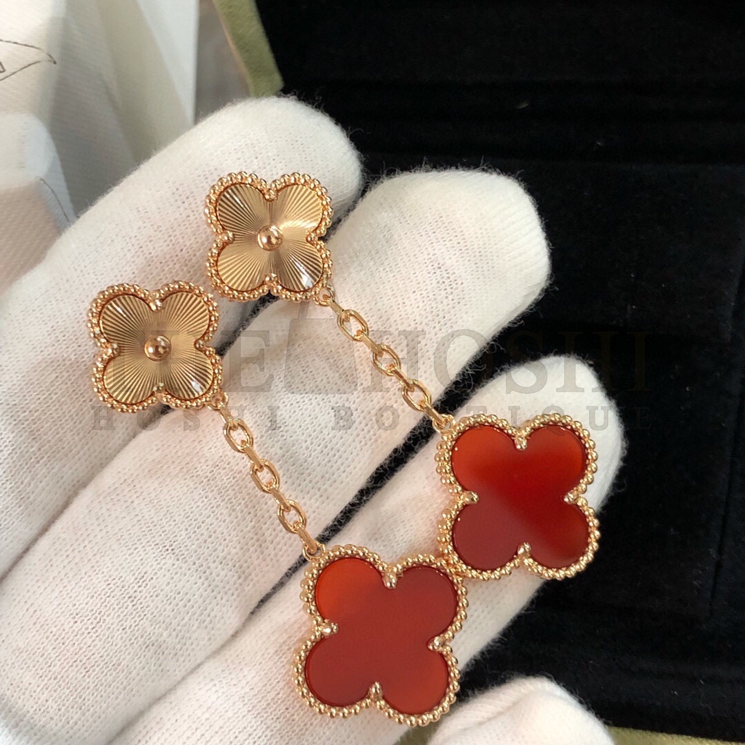 V*n Cl**f & Arpels Laser & Carnelian Clover Earrings, Magic Alhambra earrings, 2 motifs Master Quality