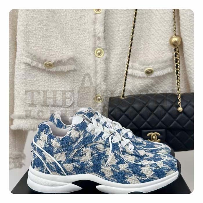 Ch**el Women CC Sneakers Fabric Light Blue White 1 CM Heel Master Quality