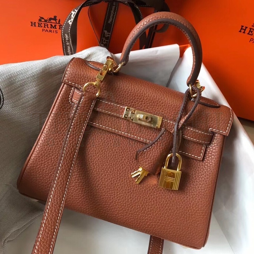 H**me5 Mini Kelly 20cm Bag In Brown Clemence Leather Master Quality