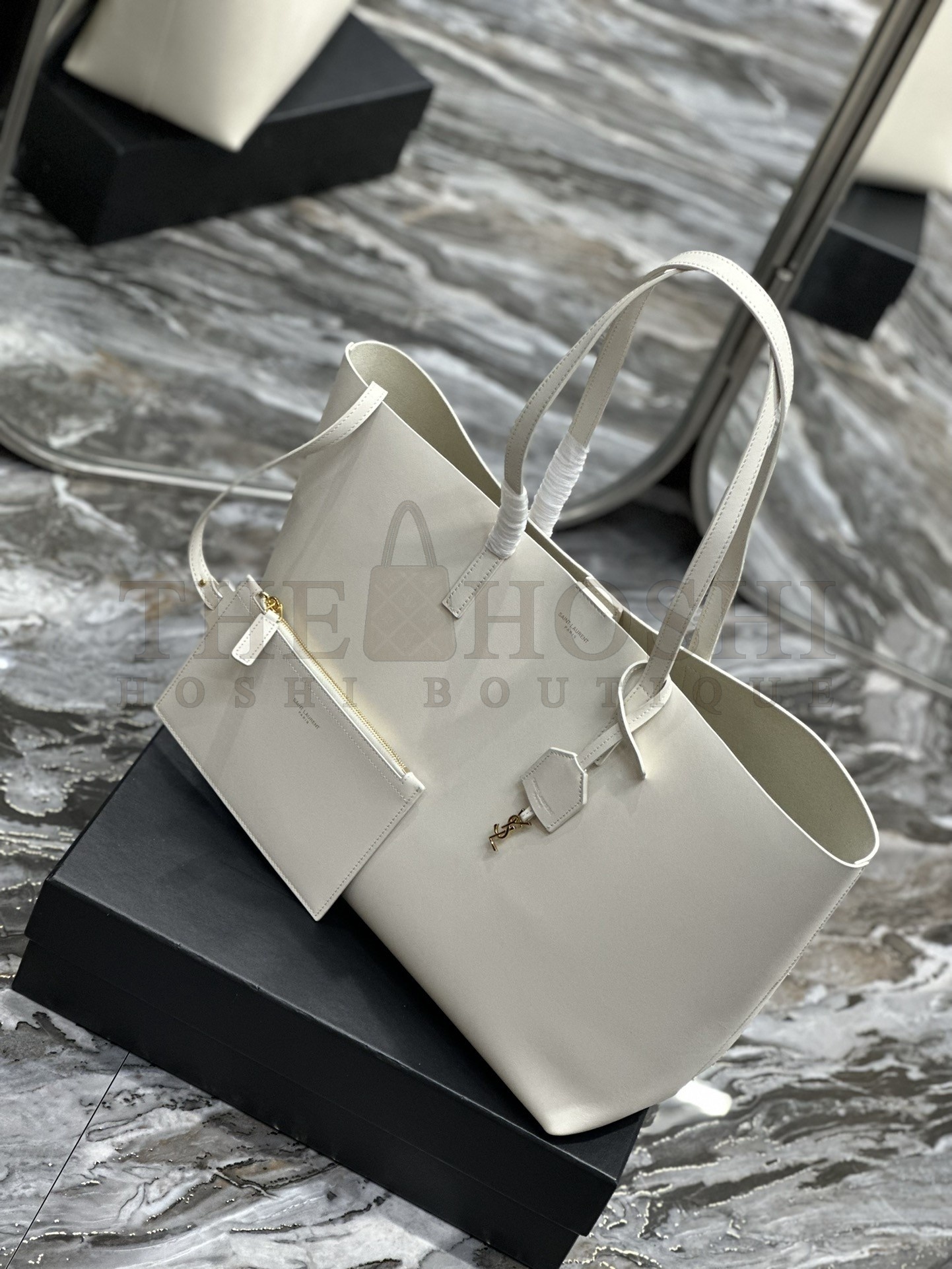 Sa1nt Lau*nt Shopping Tote Bag in White Leather Master Quality