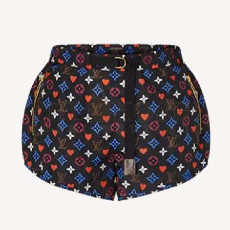 L0vis Vvtt0n Women Game On D-Ring Drawstring Jogging Shorts Monogram Canvas-Black Master Quality