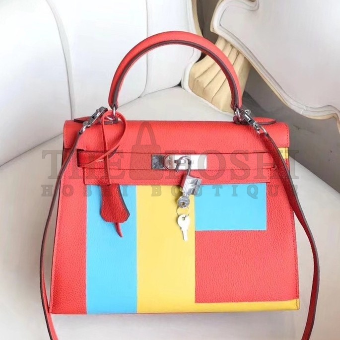 H**me5 Multicolor Blocks Kelly 28cm Piment Bag Master Quality