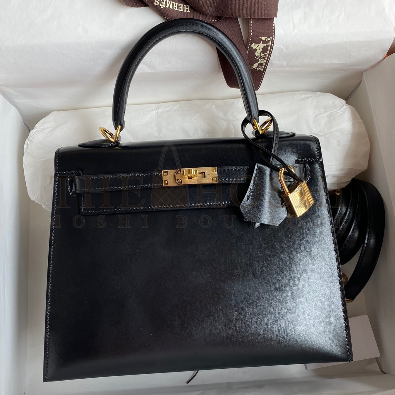 H**me5 Kelly Sellier 25 Handmade Bag In Black Box Calfskin Master Quality