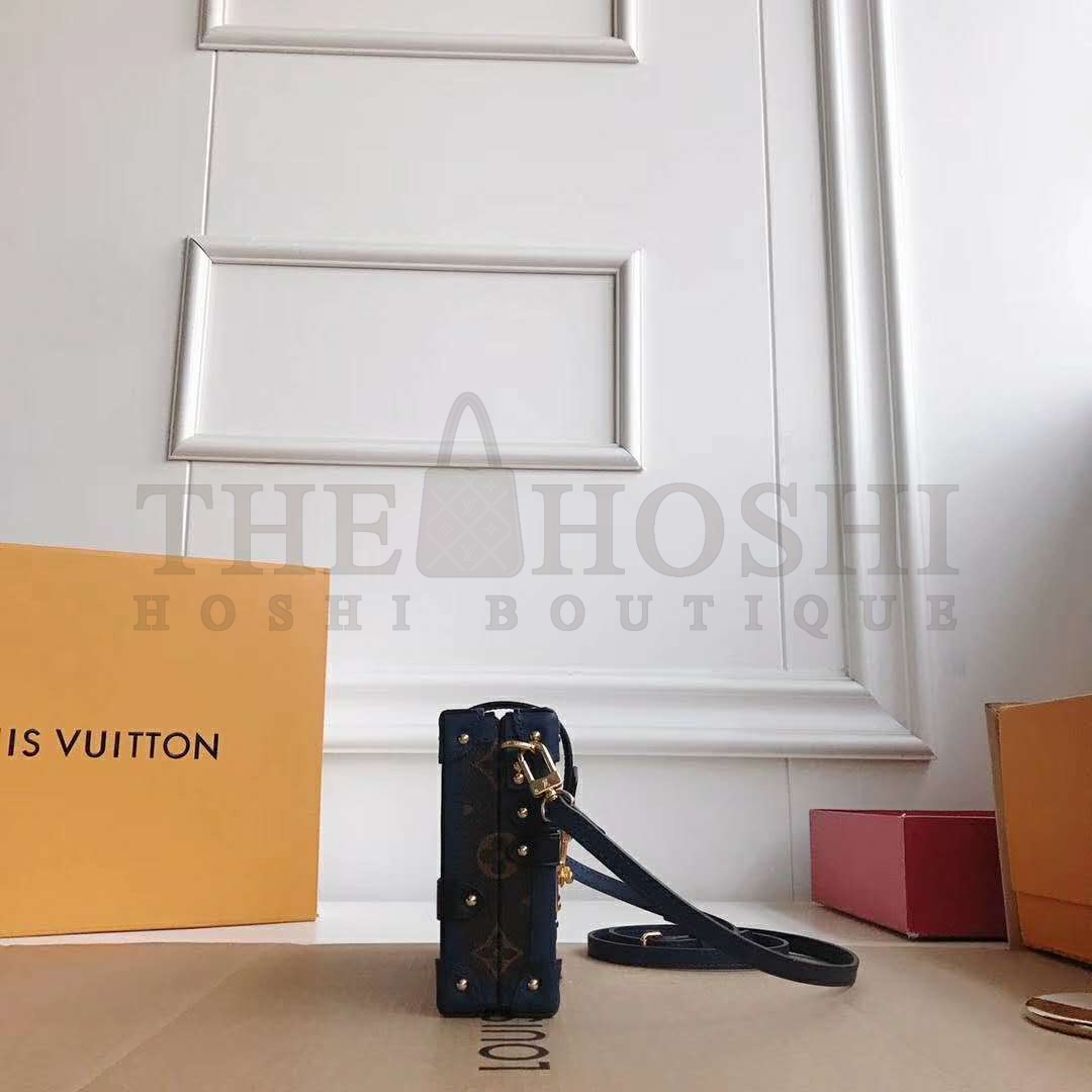 L0vis Vvtt0n LV Women Petite Malle Handbag in Calf Leather and Monogram Coated Canvas Master Quality