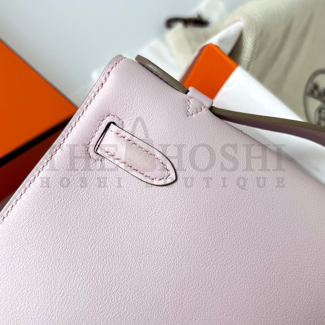 H**me5 Kelly Pochette Handmade Bag In Mauve Pale Swift Calfskin Master Quality